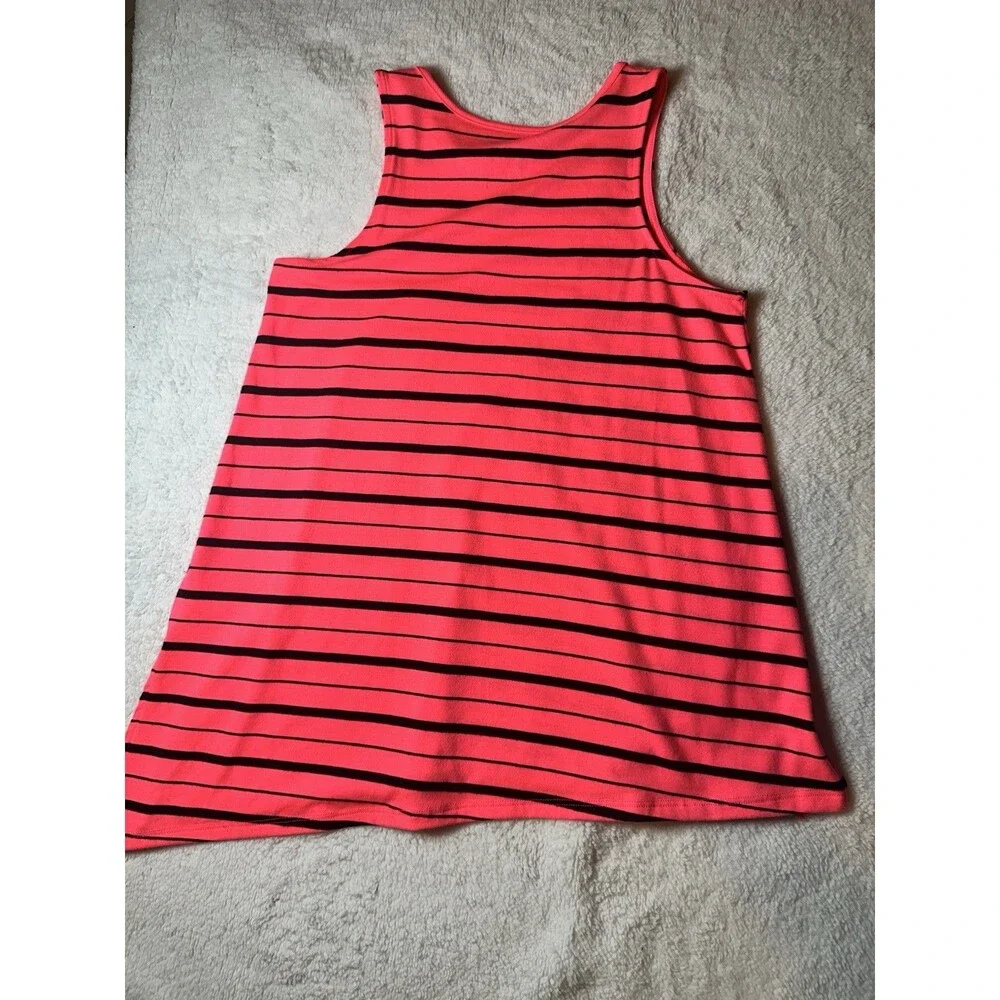 Justice Girl's sz 14 Pink Black Striped Stretch Sleeveless Assymetrical Tank Top